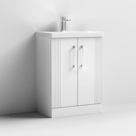 Nuie Deco Satin White 600mm Floor Standing 2 Door Vanity Unit & Basin